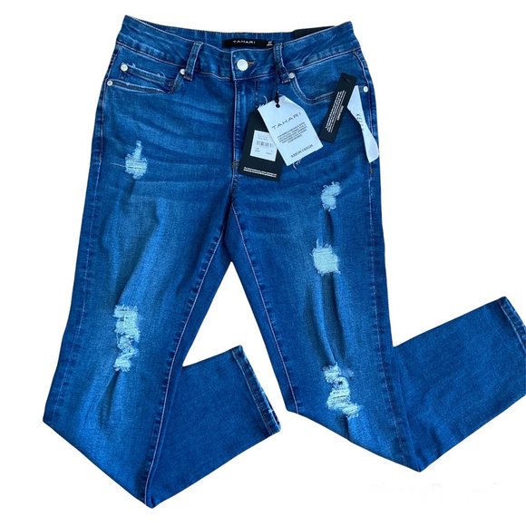 Tahari Denim - Tahari women blue skinny jeans size 4 ripped stretch casual style NWT